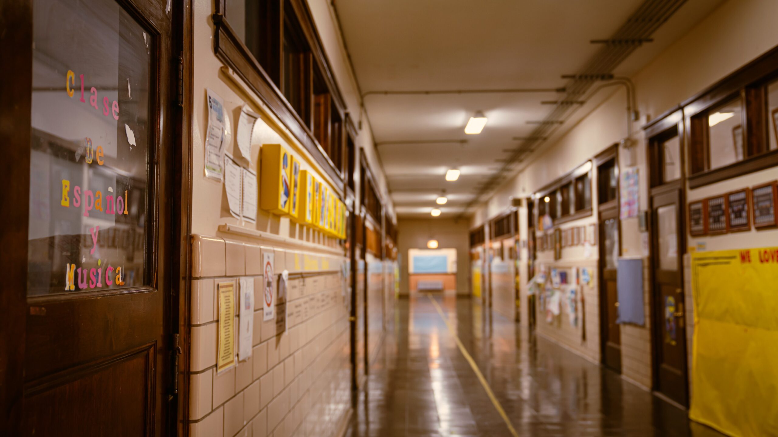 Empty school hallway