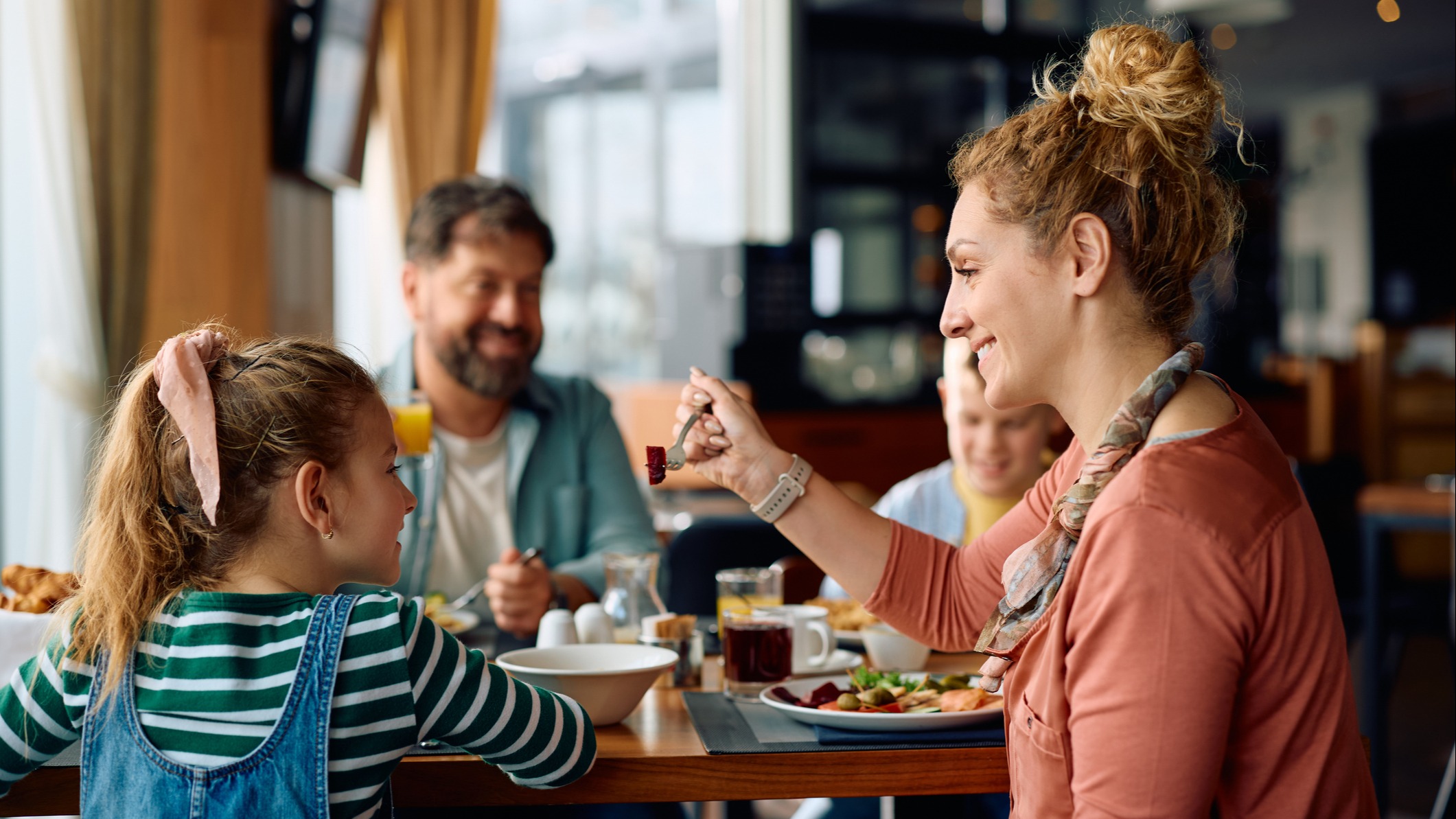 A family eating at a restaurant