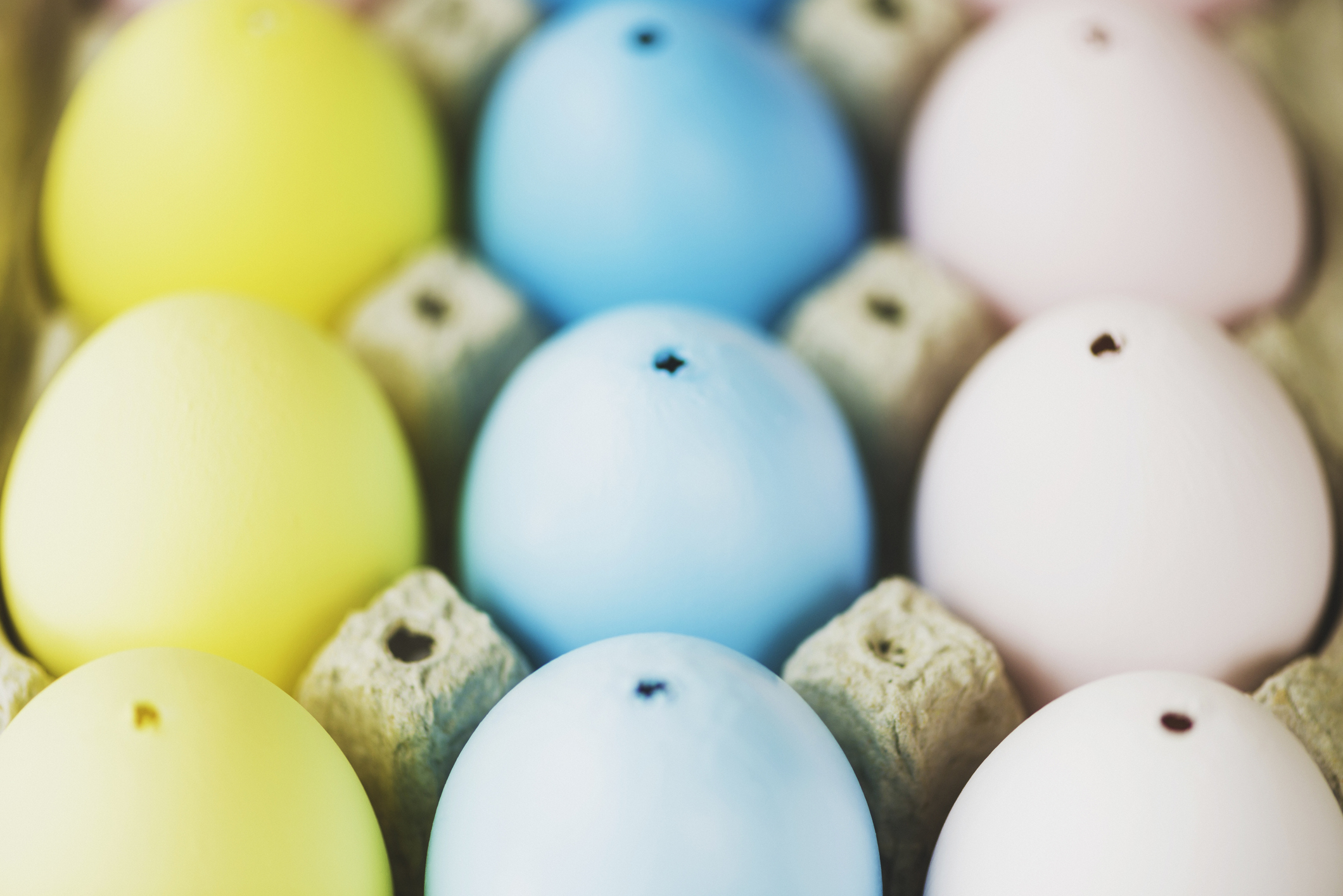Hand blown eggs dyed for Easter in pastel colors