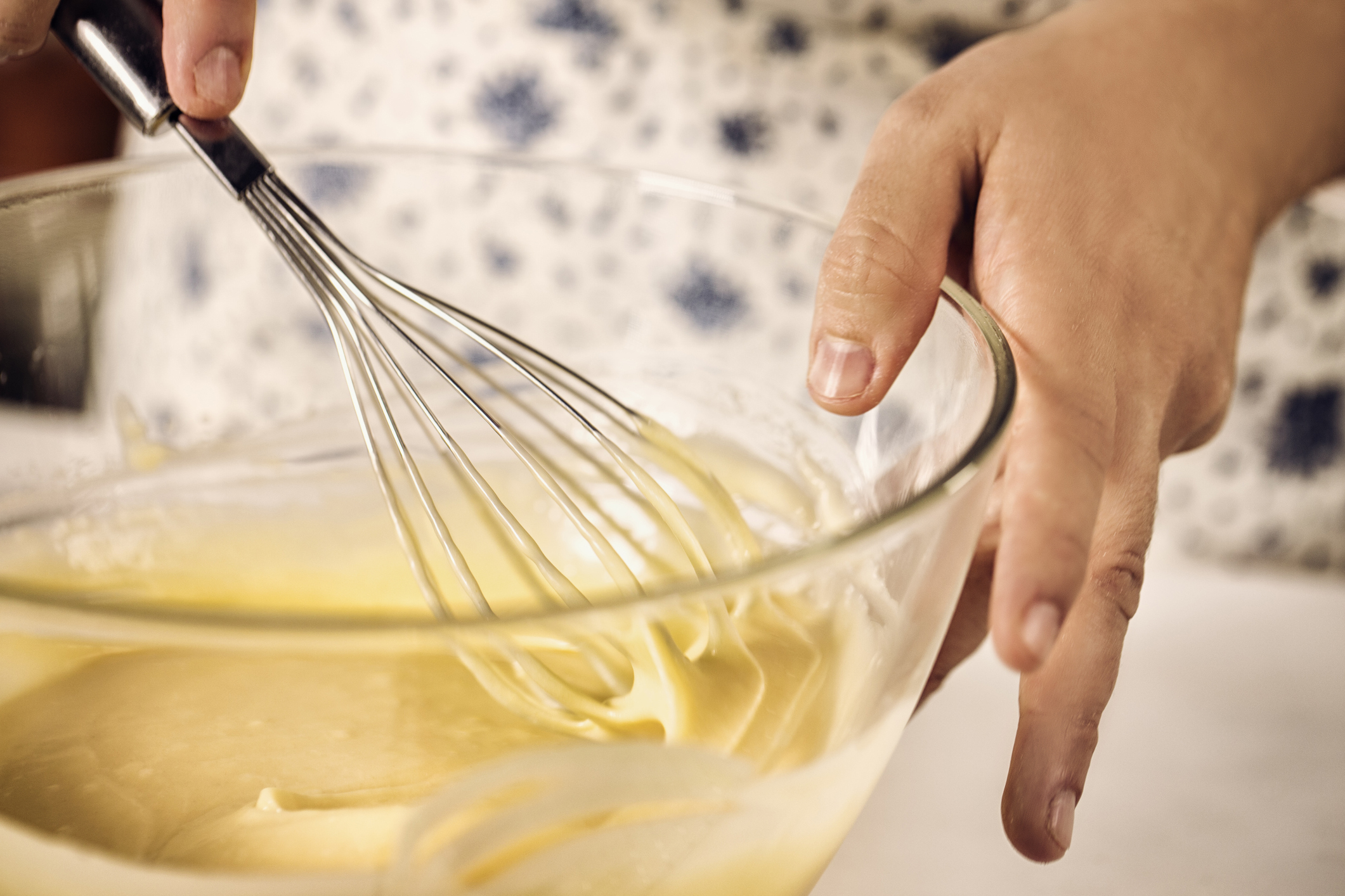 Preparing Cake Batter In a Glass Bowl