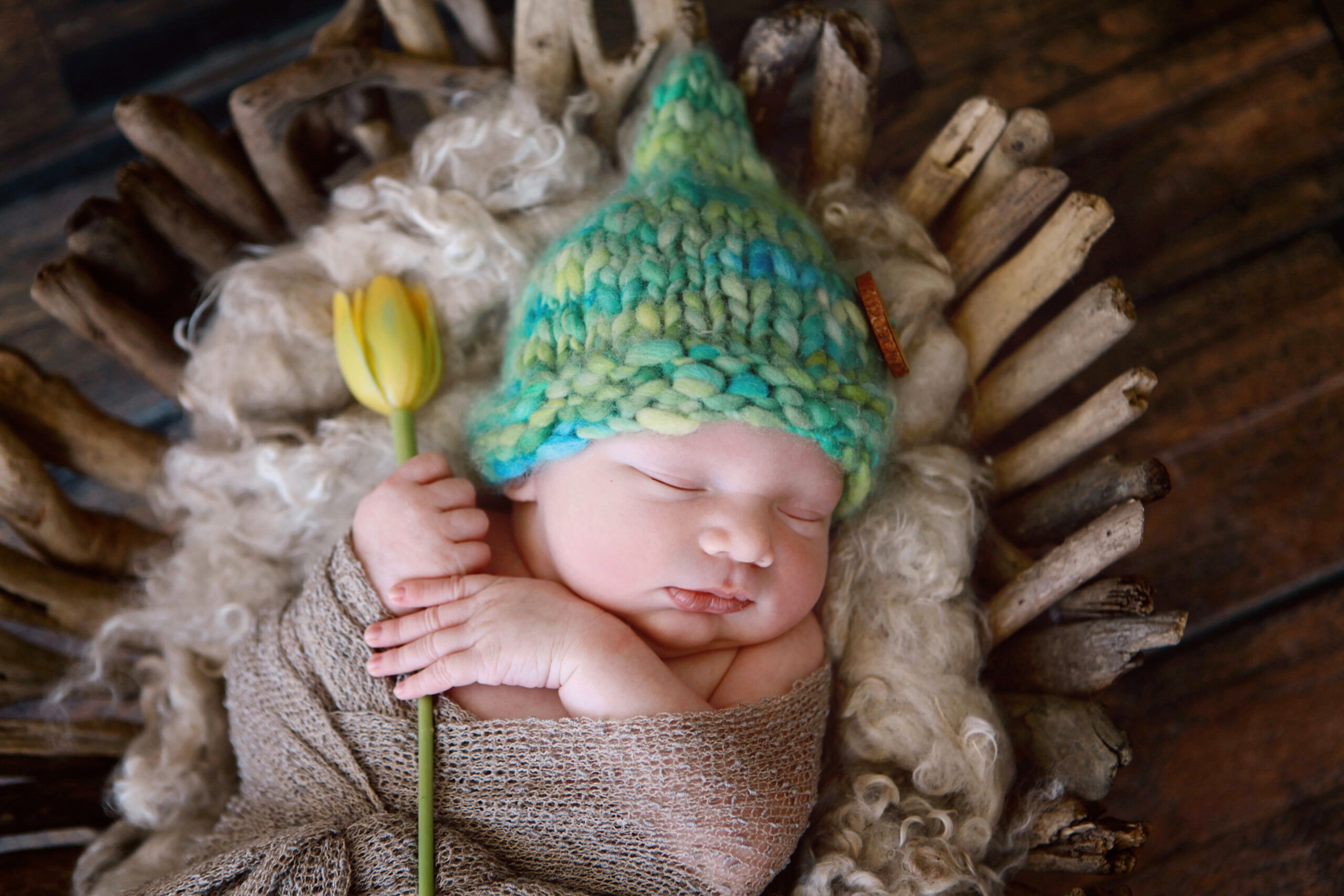 Newborn Baby Wearing Gnome Hat