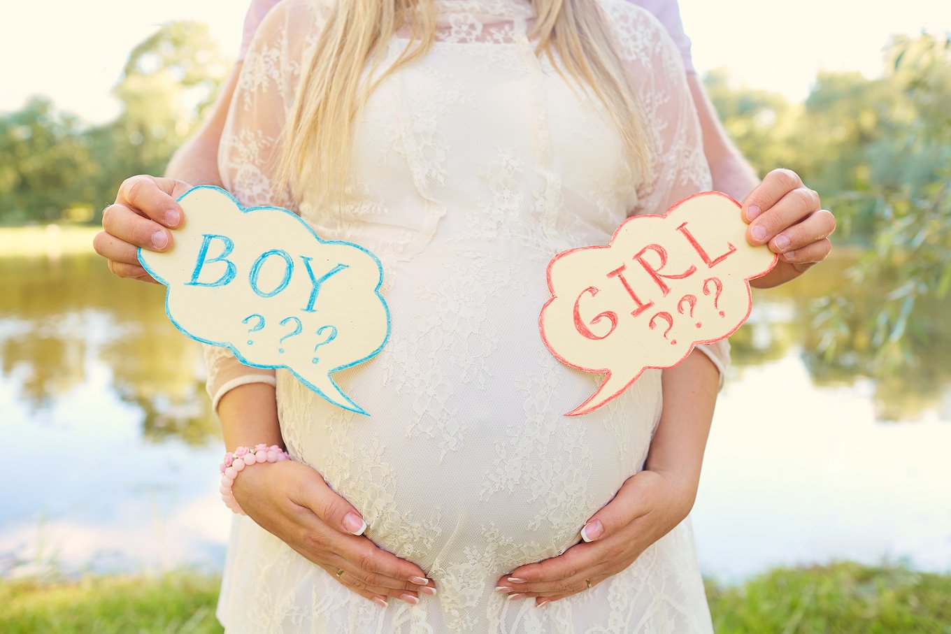Pregnant couple choosing gender of the baby,  child's name.