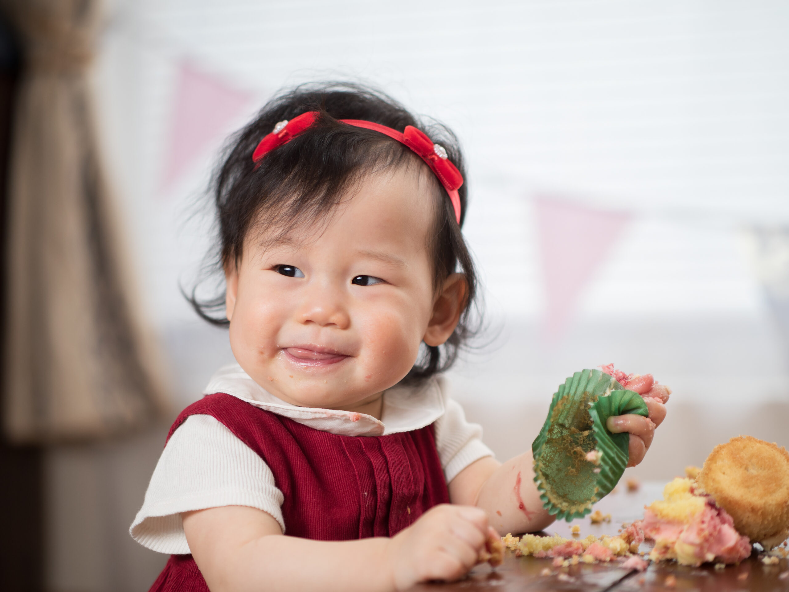 eating mess cupcake baby girl