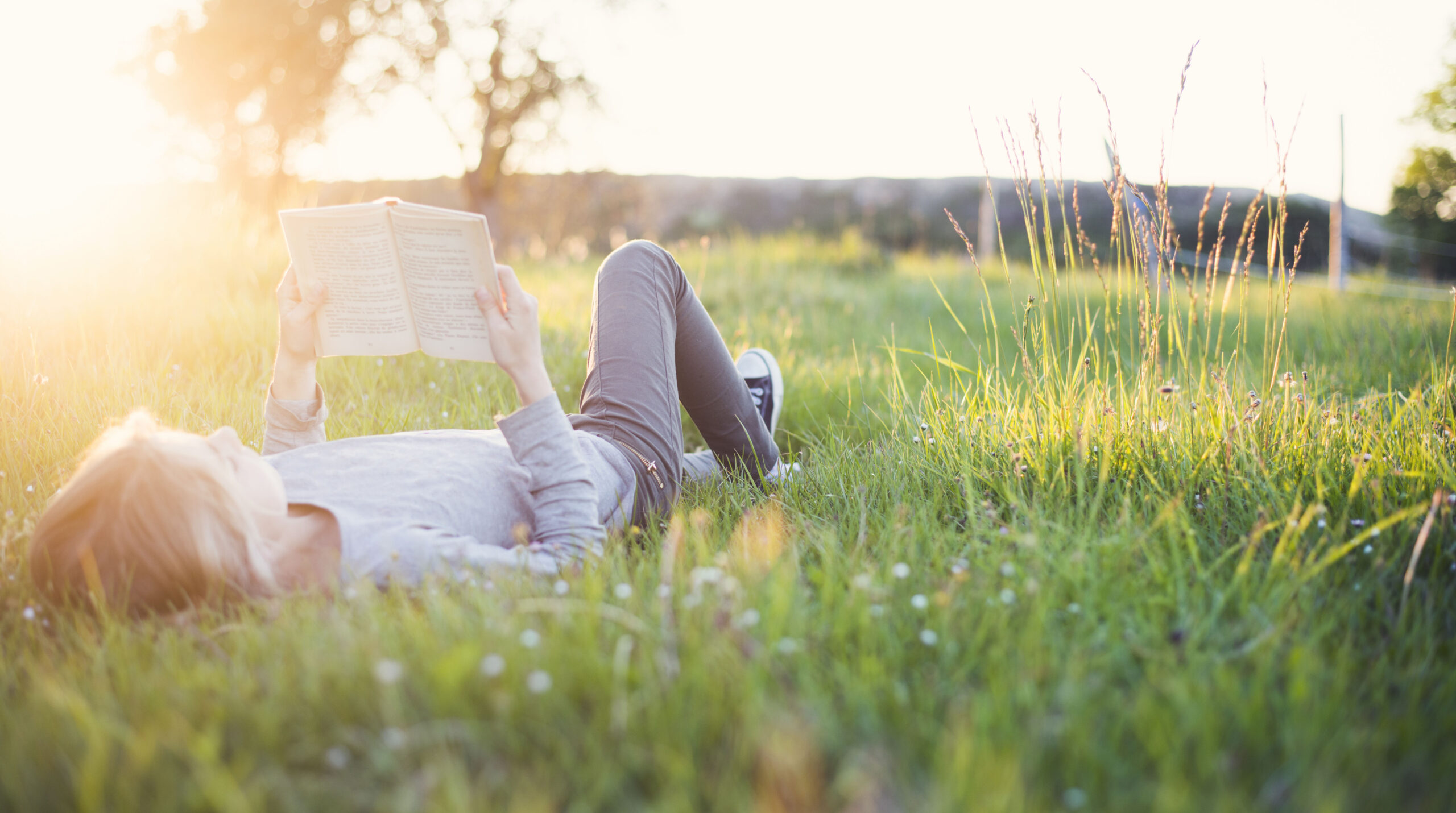 Girl reading a book outside header