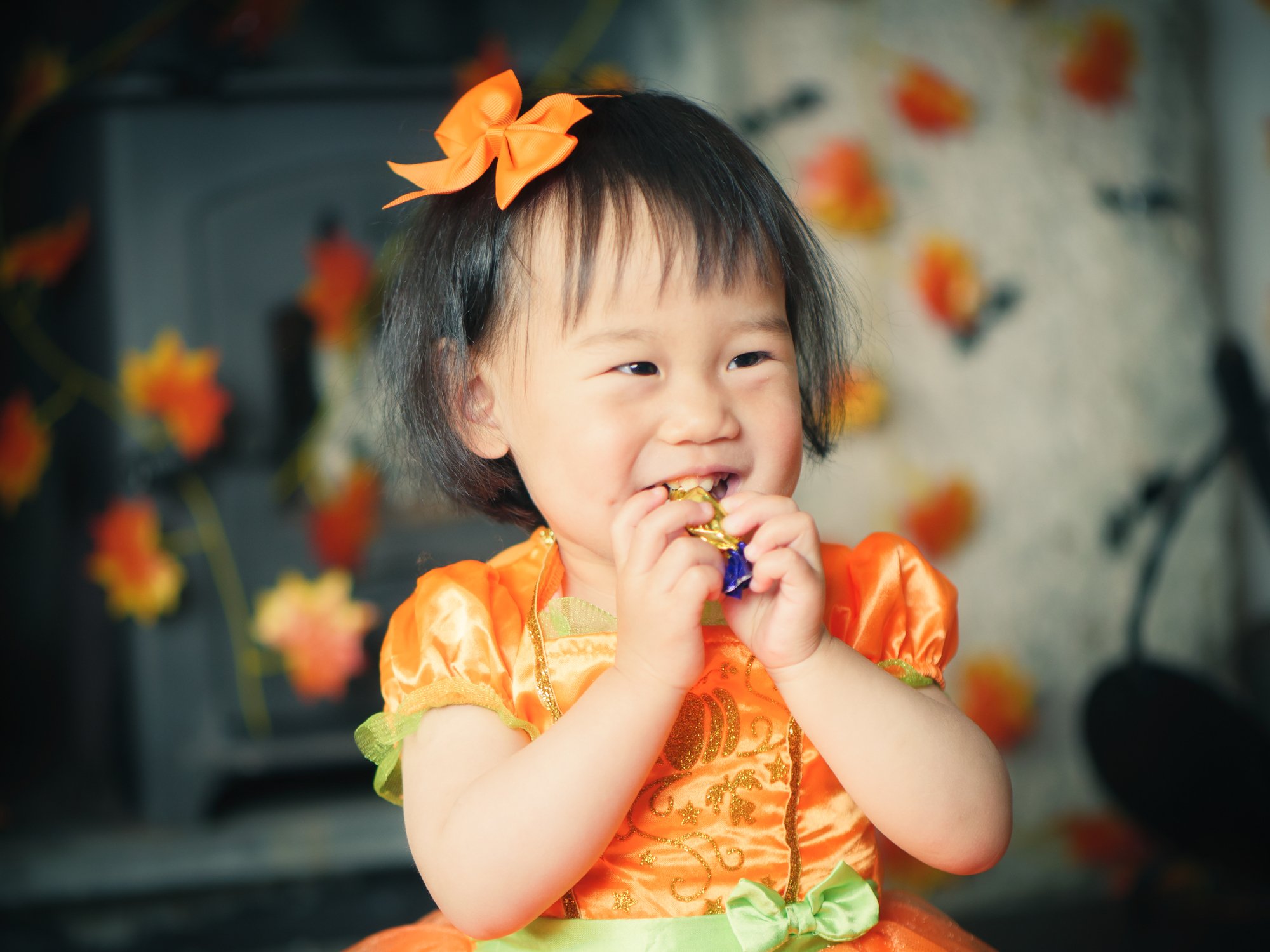 Baby girl celebrating her first halloween party