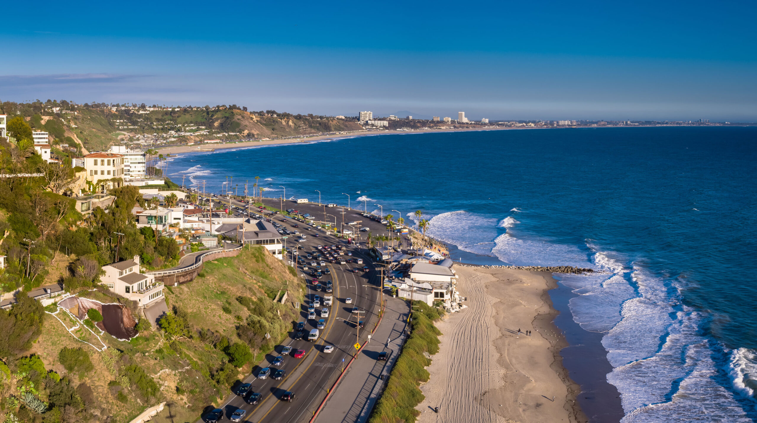 Houses and Beaches in Malibu, California - Aerial Panorama