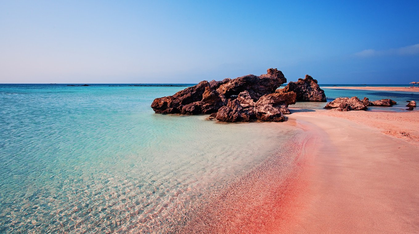 Beauty of Nature. Beautiful Elafonissi Beach with Pink Sand on Crete, Greece