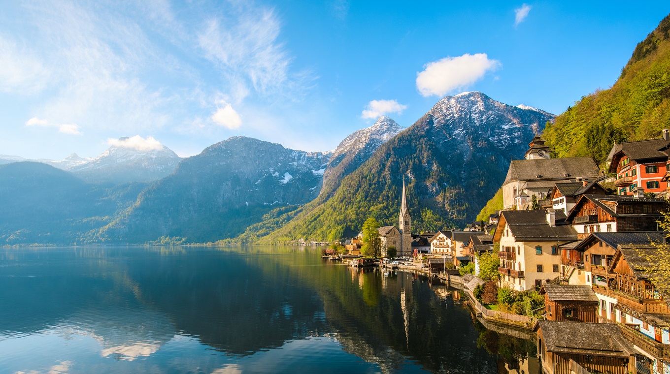 Hallstatt Village and Hallstatter See lake in Austria