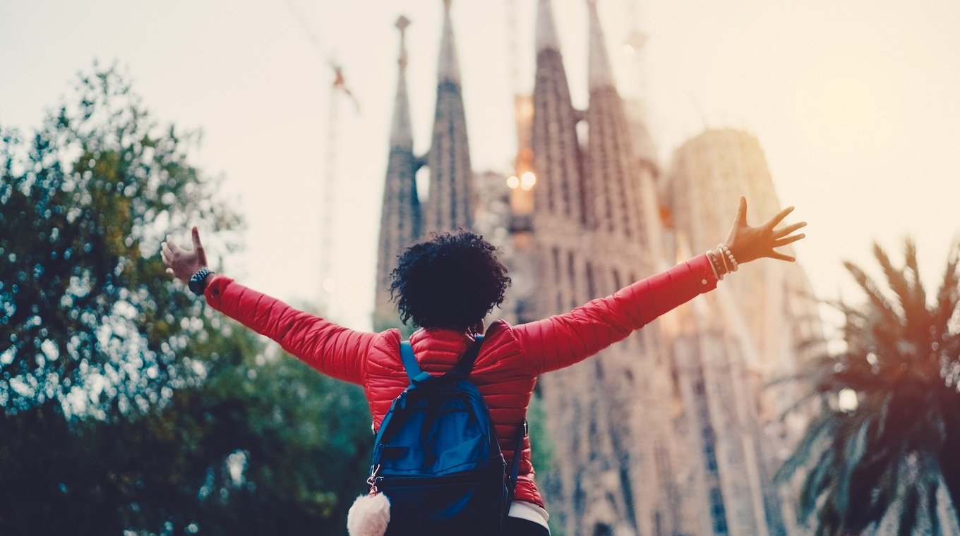 Girl enjoying Sagrada Familia,Barcelona