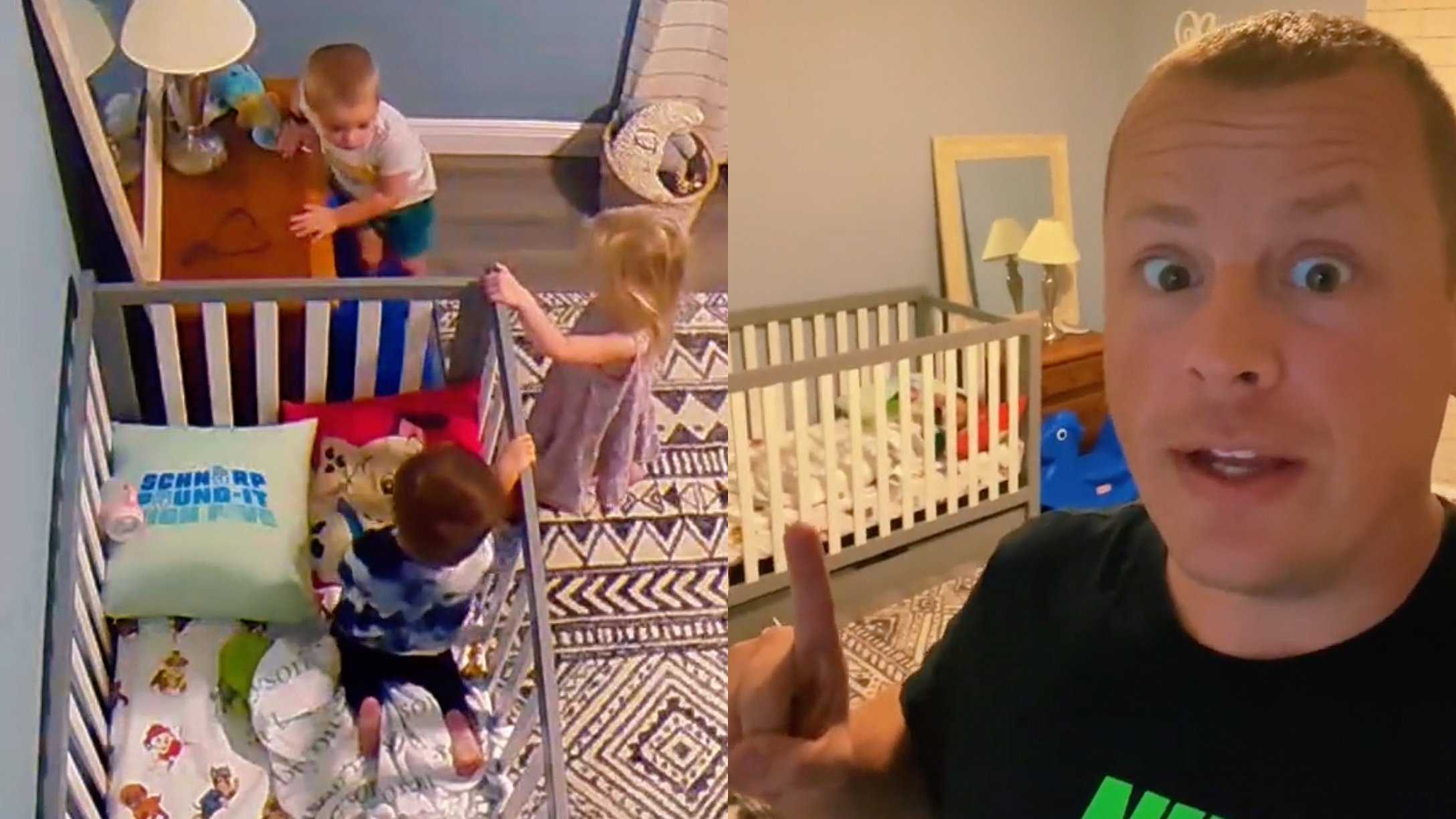 siblings help brother out of crib