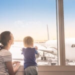 Mother and son in the airport