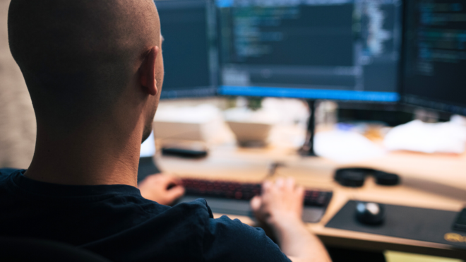 bald man computer