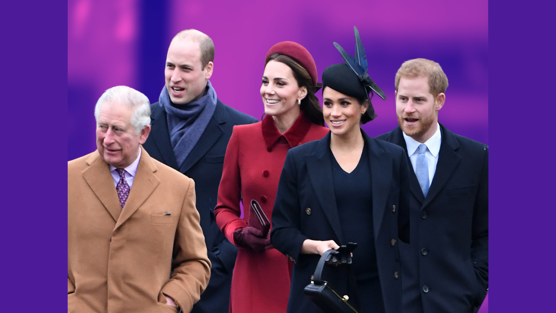 Britain's Prince Charles, Prince of Wales, Britain's Prince William, Duke of Cambridge, Britain's Catherine, Duchess of Cambridge, Meghan, Duchess of Sussex and Britain's Prince Harry, Duke of Sussex