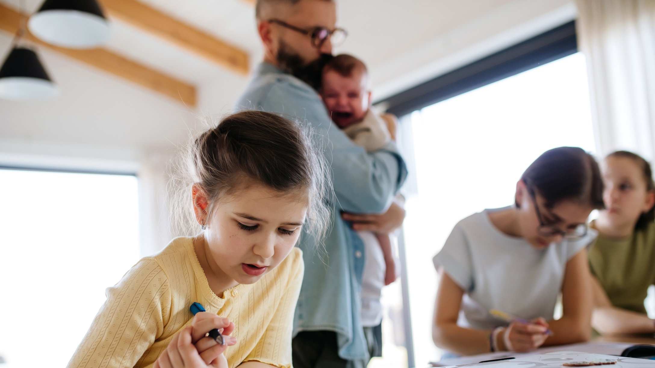 Child doing homework at home