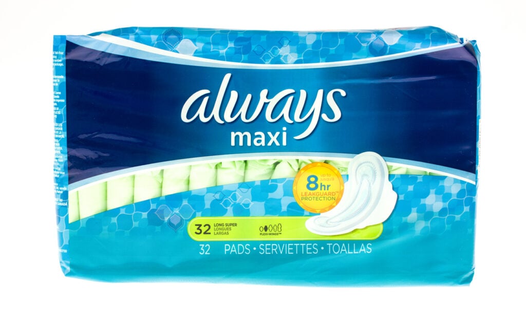 Package of 32 Always Maxi pads.