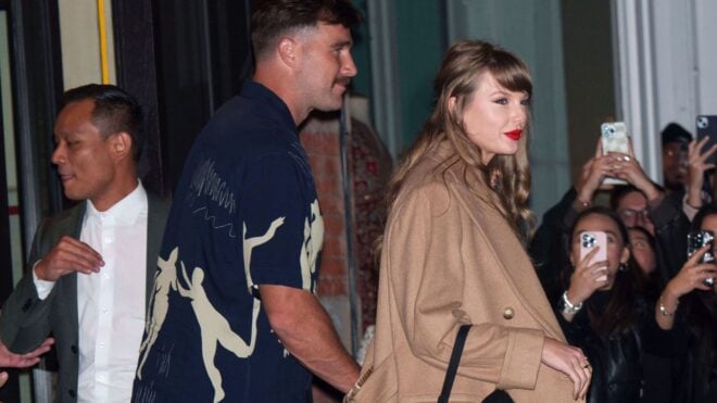 Taylor Swift and Travis Kelce are seen on October 11, 2024 in New York City