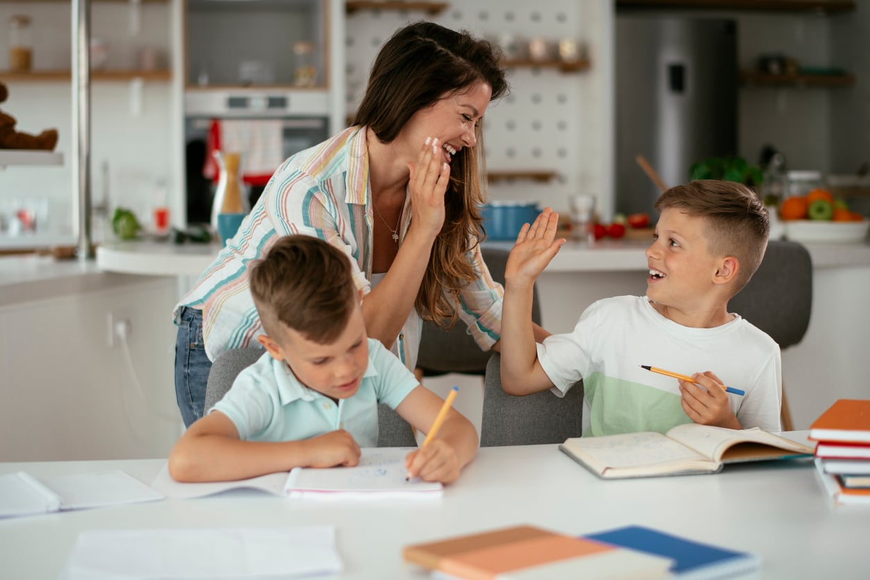 mom and kids learning